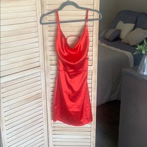 Red Satin Dress with Open Back